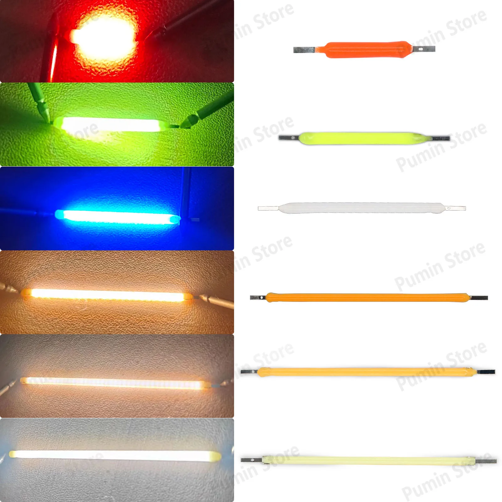 10 Uds. Bombillas LED Edison de filamento duro 20mm 29mm 38mm 54mm 68mm DC3V 2200K blanco cálido rojo verde azul accesorios de fuente