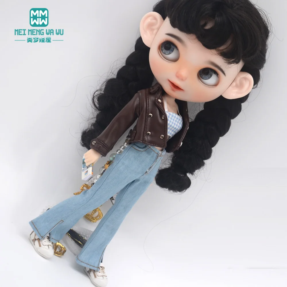 Ropa de muñeca Blyth de 28-30cm, accesorios Azone OB24, juguetes, chaquetas de cuero de moda, pantalones vaqueros acampanados, Top de tubo, regalos para niñas
