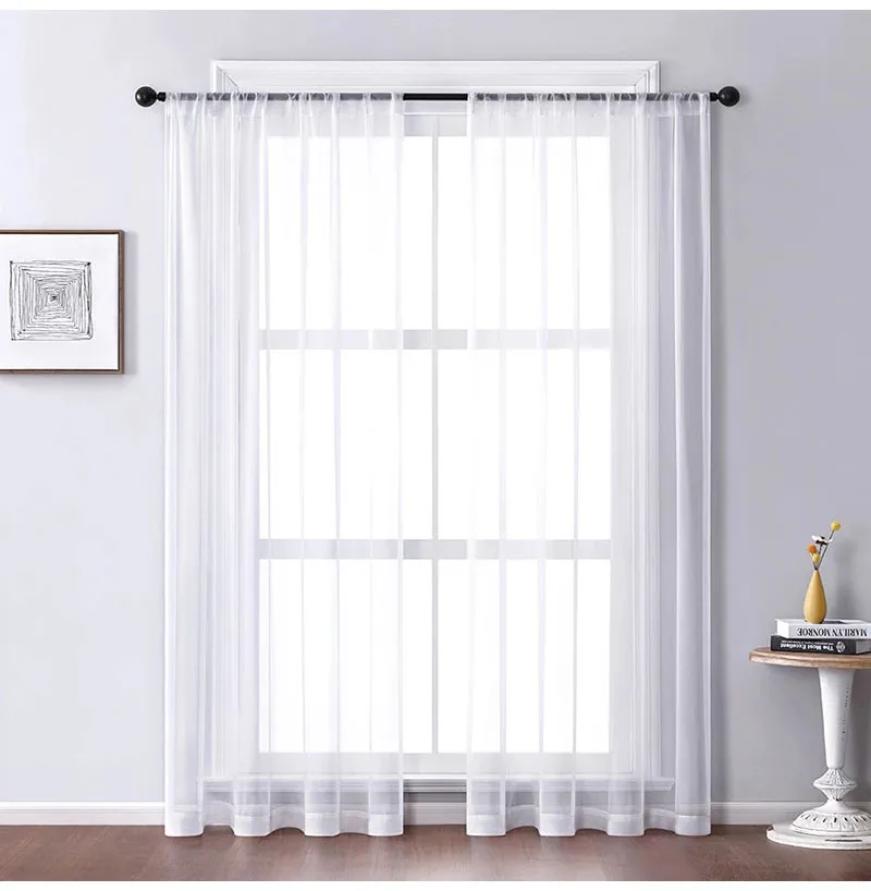 Cortinas de tul transparente liso blanco moderno para sala de estar, dormitorio, balcón, ventana, cortinas de gasa, tul de gasa para ventanas