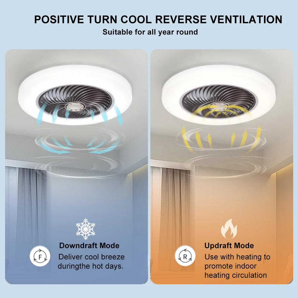 Ventilador de techo inteligente con luces, Control remoto, decoración de dormitorio, lámpara de ventilador, aspas invisibles de aire silenciosas de 52cm