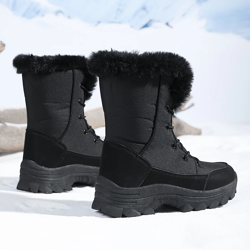 Botas de nieve de invierno para mujer, impermeables, antideslizantes, cálidas, estilo noreste, zapatos grandes de algodón, botas de esquí, forradas de lana, gruesas, resistentes al desgaste, botas altas de algodón