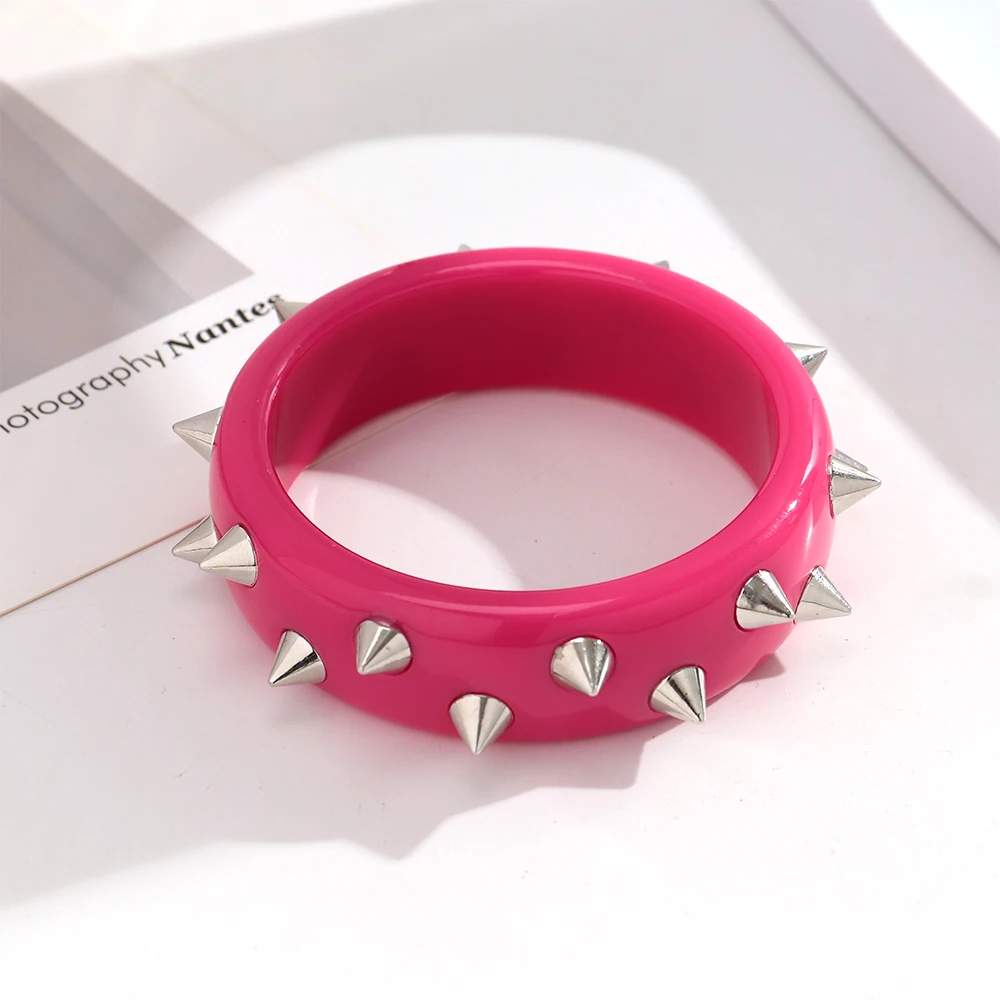 Pulseras de Aro Redondas con Remaches Acrílicos Rosas de Moda para Mujer, Brazaletes Geométricos Gruesos Novedosos, Joyería Y2K, Regalos y Accesorios