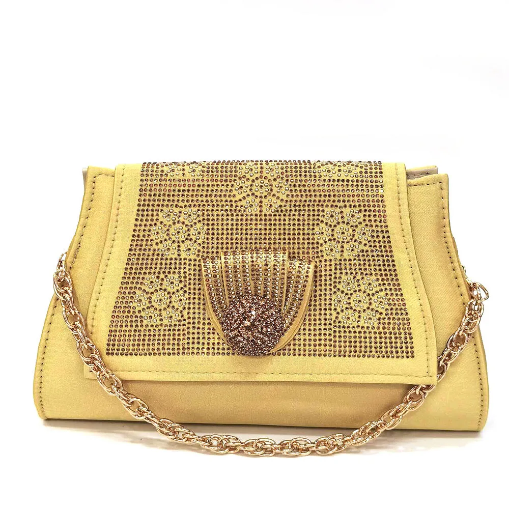 Venus Chan 2024, diseño italiano, estilo femenino, zapatos y bolso de boda de Color dorado, decoración completa de diamantes, bolsas con cierre de Metal