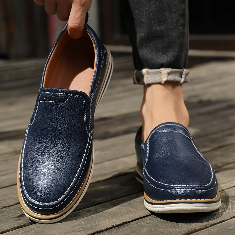 Zapatos informales de alta calidad para hombre, zapatos de cuero genuino para hombre, zapatos planos cómodos para conducir, mocasines para hombre al aire libre, talla grande 38-46