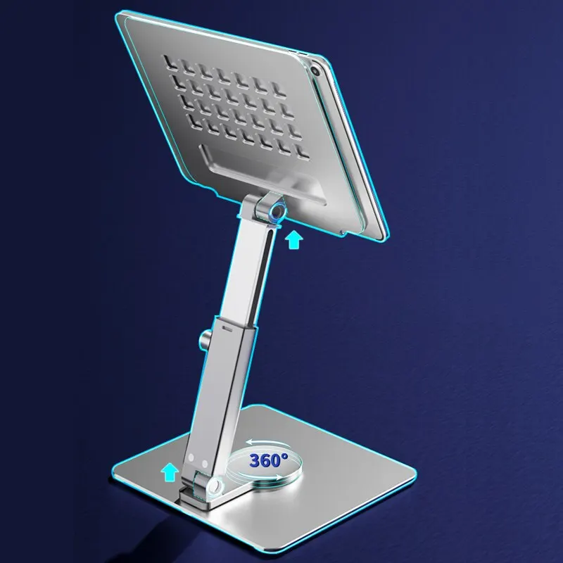 Soporte para tableta de aluminio 360 ° Soporte de escritorio ajustable plegable giratorio para iPad Pro Air 4 Mini 12,9 4-14 pulgadas Xiaomi Tab