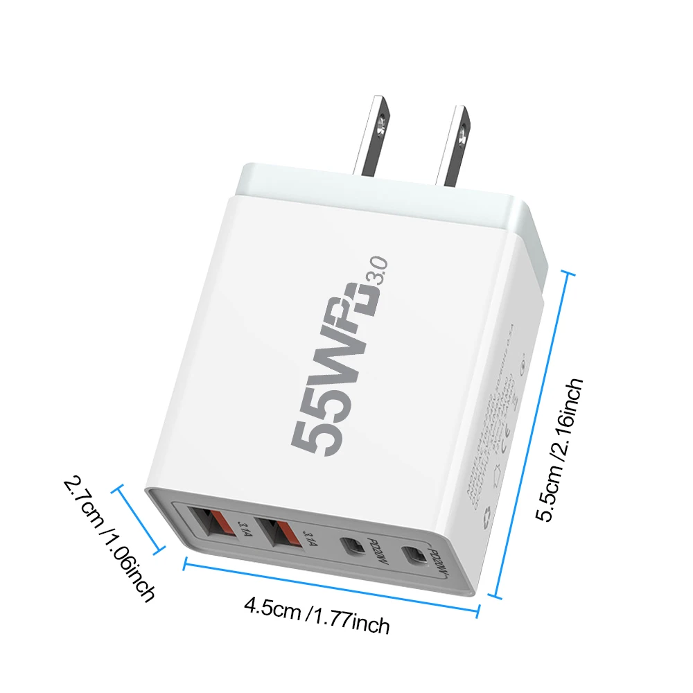 Cargador USB con enchufe UE/EE. UU./REINO UNIDO/AU, carga rápida 3,0 para adaptador de teléfono para iPhone 13 Pro Max, cargador de pared portátil, cargador rápido tipo c