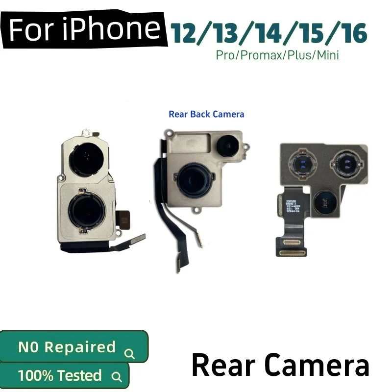 Cámara Trasera Completamente Probada para iPhone 12 13 14 15 16 Pro Max Mini Plus - Repuesto de Cable Flexible de Lente Principal