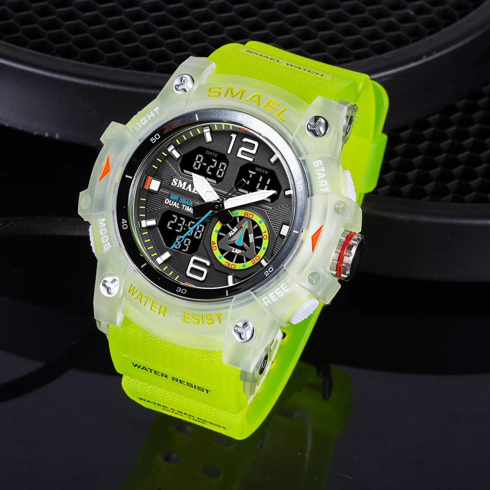 SMAEL-reloj deportivo militar para hombre, cronómetro con alarma, luz trasera Digital LED, pantalla de hora Dual, resistente al agua, 8007