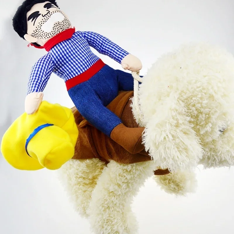 Ropa de jinete vaquero para perros y mascotas con sombrero, bonito traje para Halloween, Navidad, Festival, decoraciones para fiestas, cachorros, disfraz de Cosplay