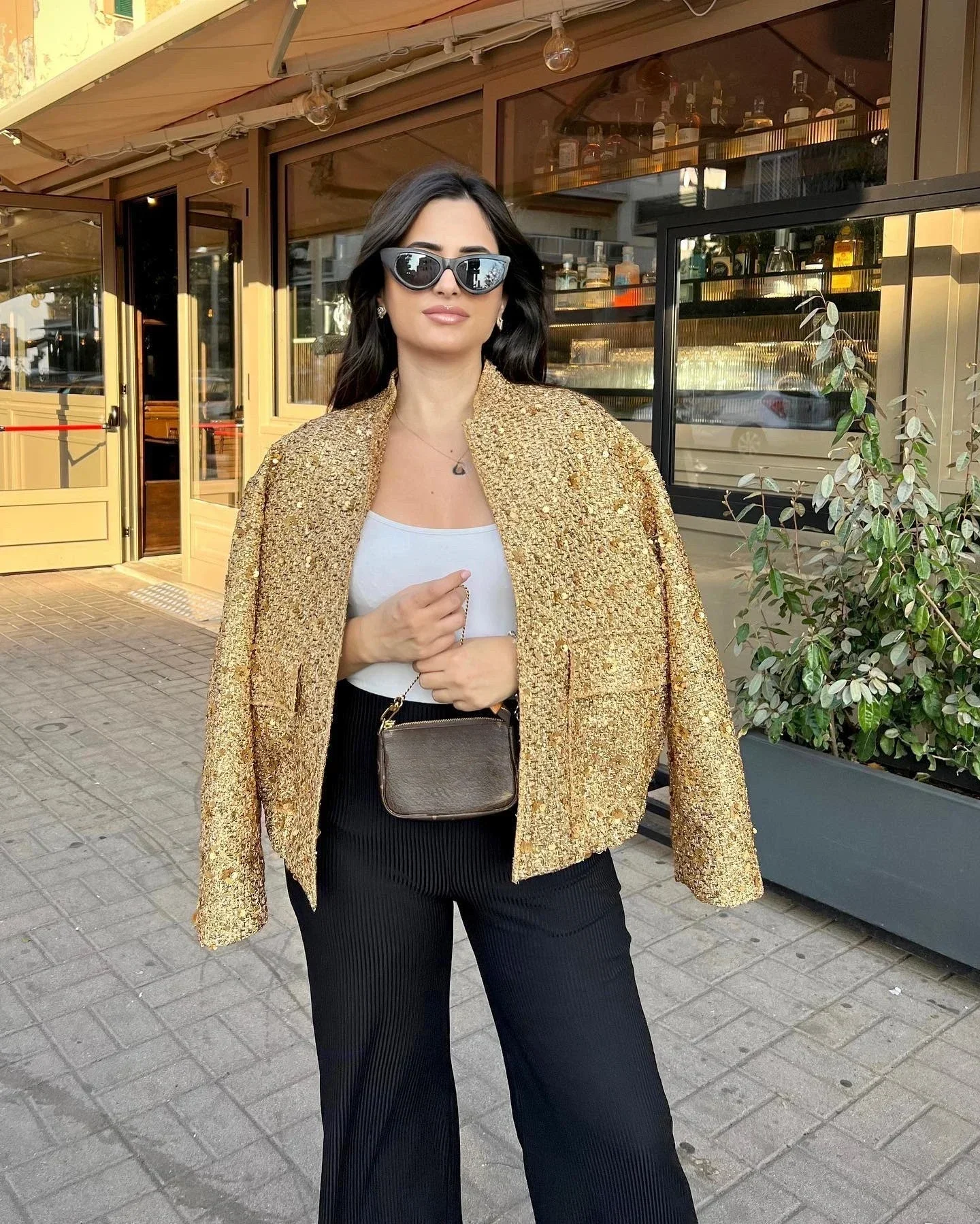 Suninheart, chaqueta Bomber con lentejuelas para mujer, otoño, cuello redondo, manga larga, bolsillo, dobladillo elástico, chaqueta con lentejuelas, abrigo, ropa de abrigo elegante para mujer