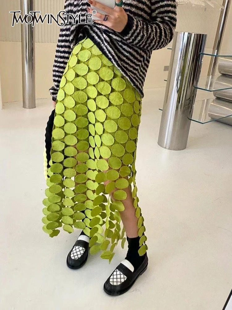 TWOTWINSTYLE, falda recortada para mujer, cintura alta, retales, borla, dobladillo Irregular, faldas por debajo de la rodilla lisas, estilo de ropa de verano para mujer