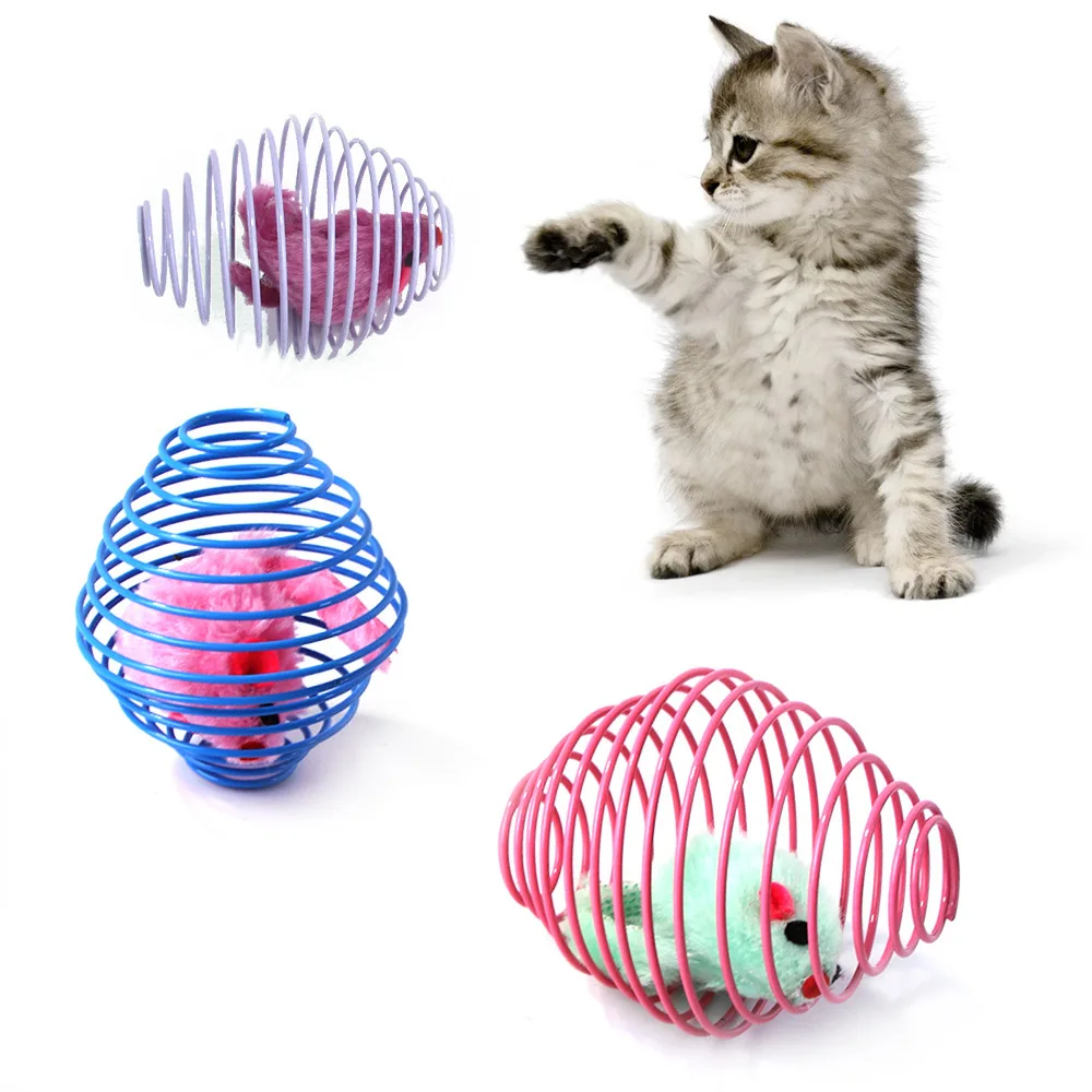 Pelotas de juguete para gatos, divertidos juguetes elásticos con resortes para gatitos, ratas enjauladas interactivas, bolas rodantes para gatos, accesorios para gatos de Color aleatorio para mascotas