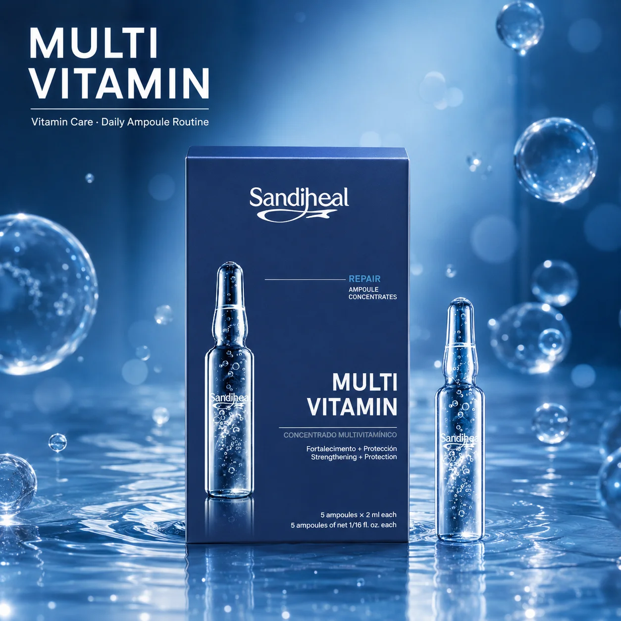 Ampollas Hidratantes SandiHeal, Suero Facial con Colágeno y Vitamina para Calmar y Reafirmar, Reparador, Iluminador, Cuidado de la Piel Coreano, Potenciador de Belleza