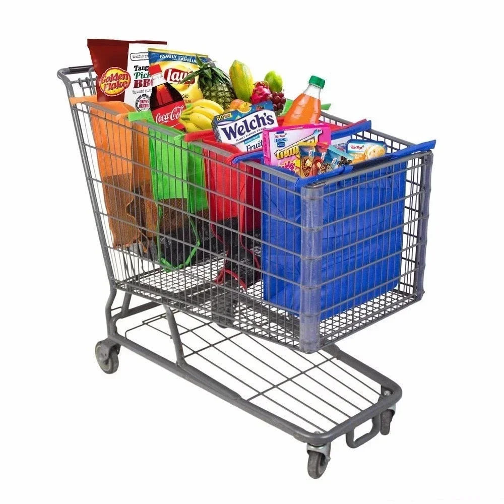 4 unids/set carrito plegable, bolsas de almacenamiento para compras de supermercado, bolso de tienda de comestibles ecológico reutilizable, bolso de mano no tejido