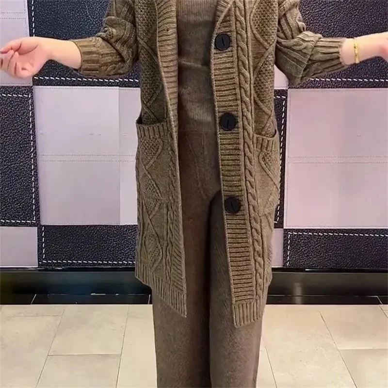 Primavera otoño 2024 nuevo cárdigan con giros de Jacquard suéter de talla grande para mujer largo con capucha de un solo pecho cárdigan de punto abrigo M-5XL