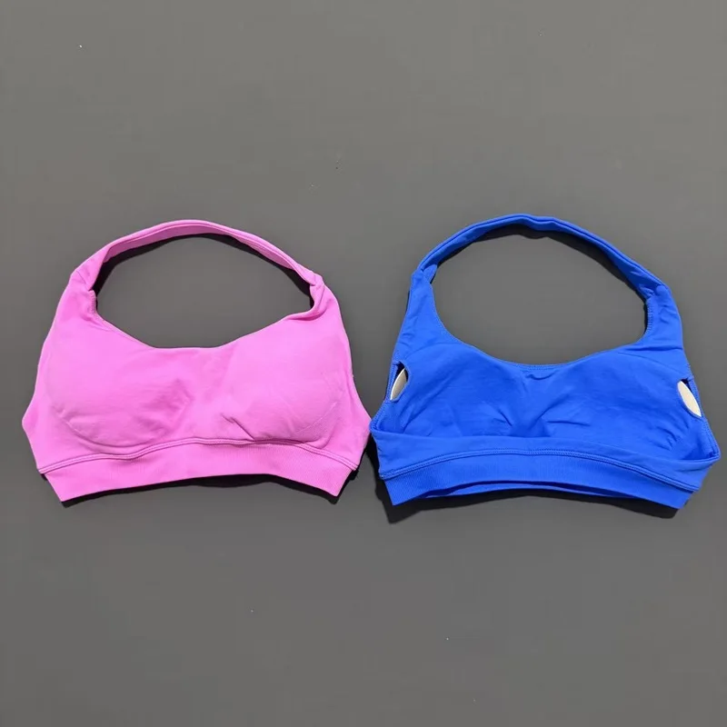 HISTELLO Sujetador deportivo para mujer, ropa interior de yoga sin costuras, con tirantes en el cuello, diseño de espalda abierta, top de gimnasio, sujetador para entrenamiento, fitness y correr