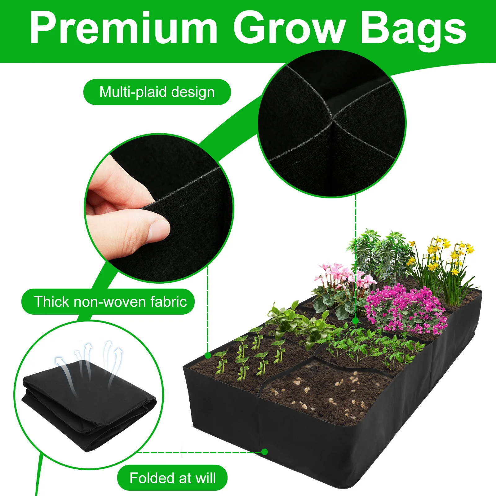 Bolsa para plantar jardín con 4/8 rejillas, contenedor de cama para plantar fresas, verduras y flores, grande, portátil y reutilizable