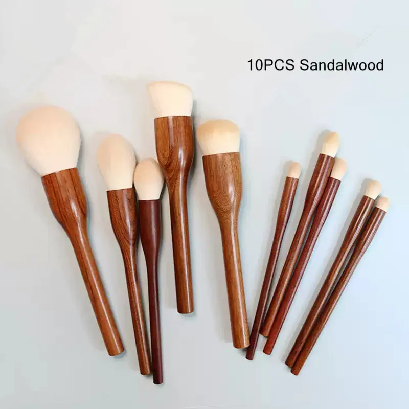 Juego de brochas de maquillaje de sándalo, 10 Uds., colorete en polvo, base, licuadora, esculpir sombra de ojos, brocha de maquillaje de belleza profesional