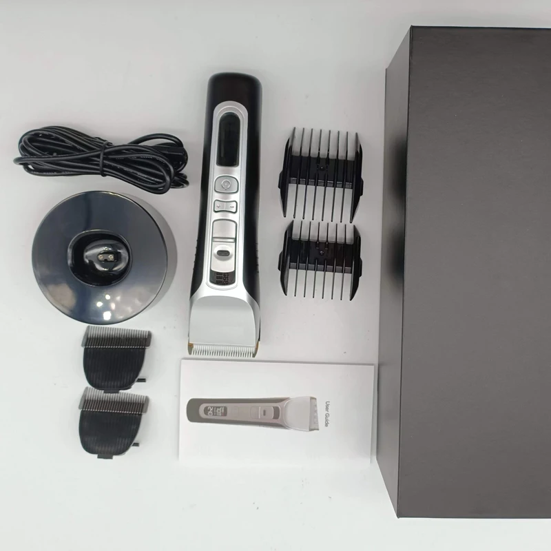 Cortadora de pelo recargable por USB, cortadora de pelo con hoja de cerámica de titanio LCD, Máquina para cortar cabello profesional de salón de fuerte potencia