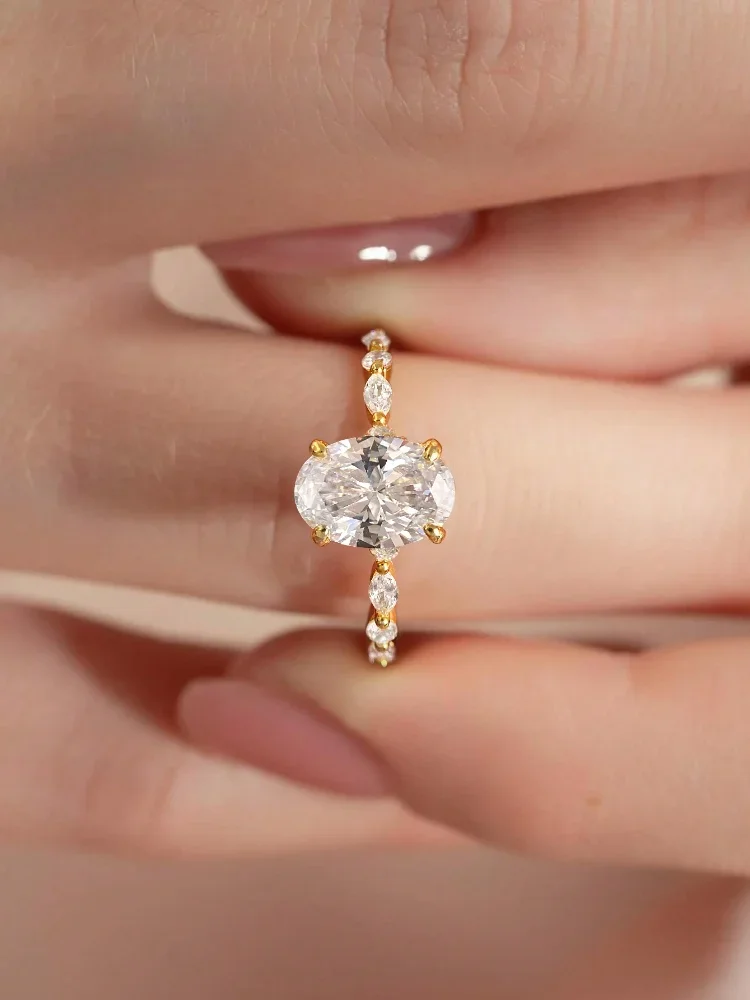Anillo redondo ovalado dorado de Plata de Ley 925 con circonita para mujer, joyería fina de lujo de alta calidad para compromiso y boda