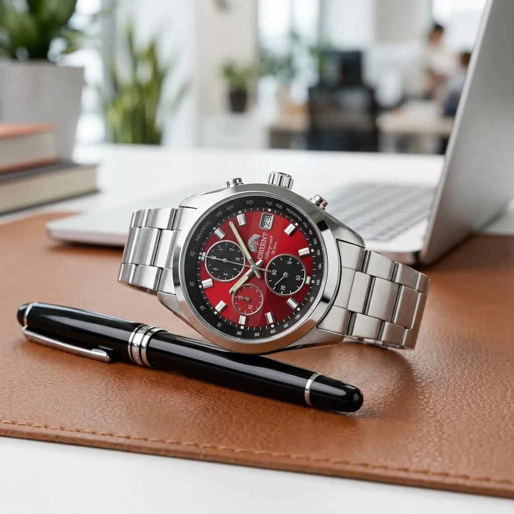 Reloj de Pulsera Deportivo de Cuarzo Orient de Japón para Hombre, Cronógrafo, Taquímetro, Fecha, Resistente al Agua 100 m, Acero Inoxidable