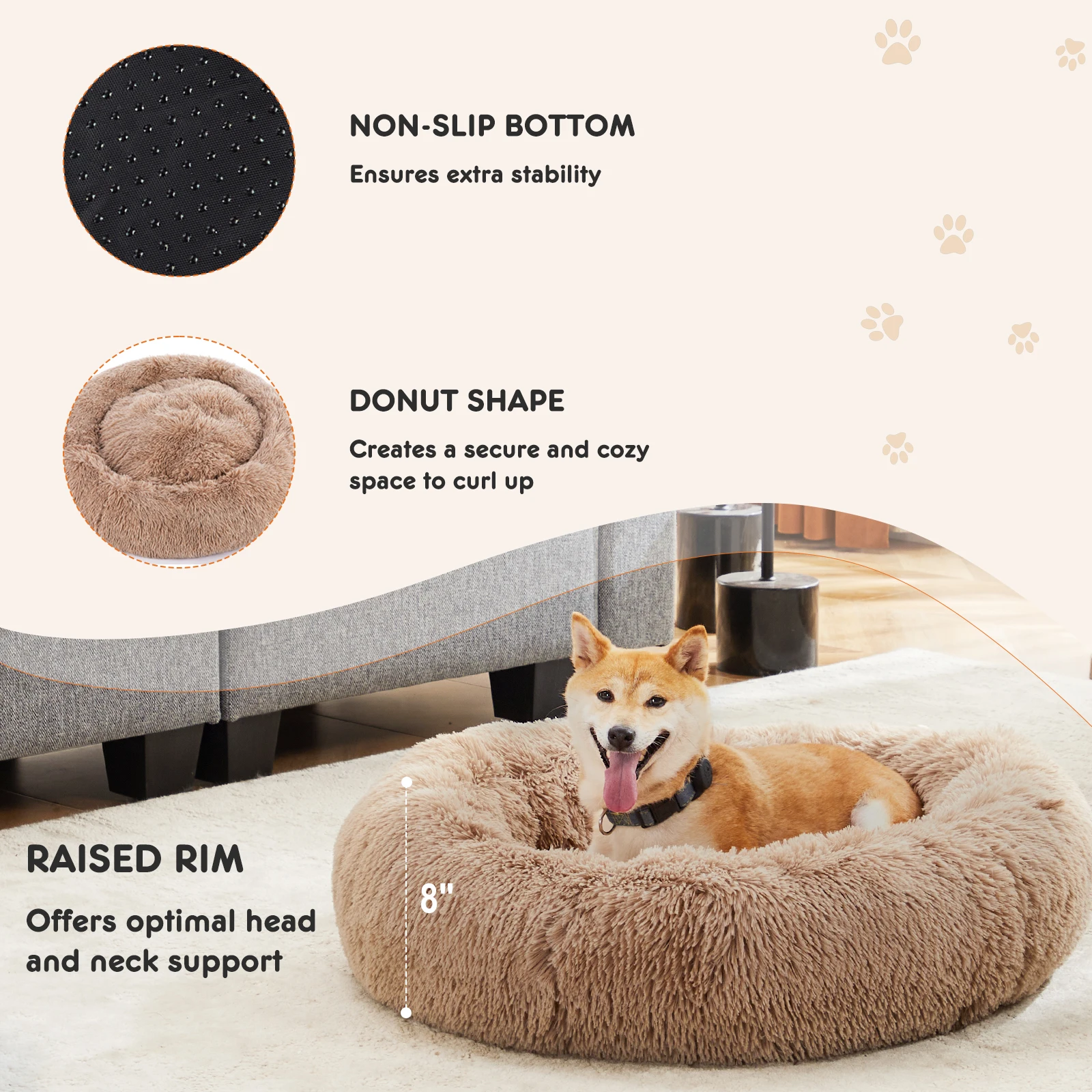 Cama calmante para perros JHK para perros medianos a grandes, cama grande lavable para mascotas, cama redonda antideslizante de felpa esponjosa para perros de piel sintética