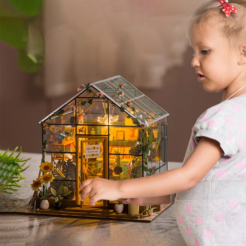 Kit de casa de muñecas DIY, Mini Casa de flores hecha a mano, ensamblaje de rompecabezas 3D, juguetes de construcción, decoración del dormitorio del hogar con muebles, casas de muñecas