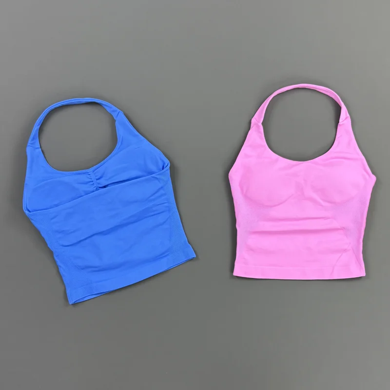 HISTELLO Top Halter Impact para Mujer, Ropa de Gimnasio, Top Deportivo Sin Costuras y Sin Espalda, Chaleco de Yoga, Top Sin Mangas para Correr, Fitness y Entrenamiento