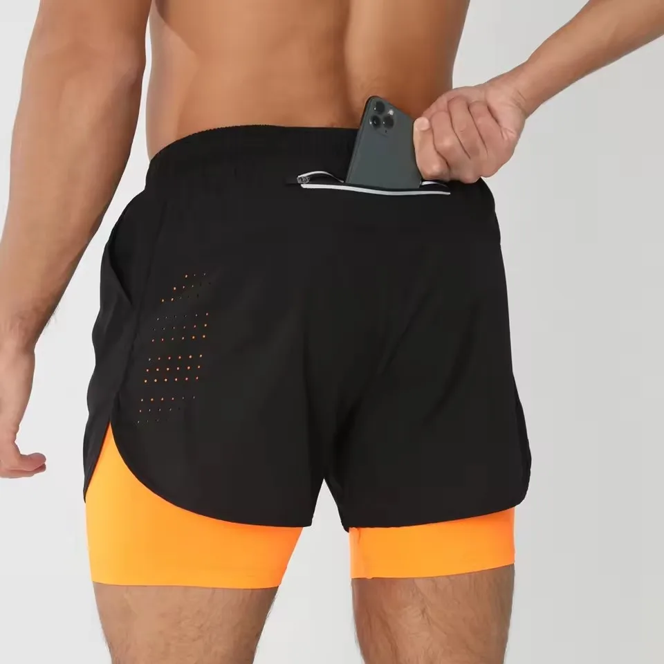 2025New pantalones cortos para correr para hombre, pantalones cortos deportivos para gimnasio 2 en 1, entrenamiento de secado rápido, gimnasio, Fitness, trotar, pantalones cortos, pantalones cortos de verano para hombre
