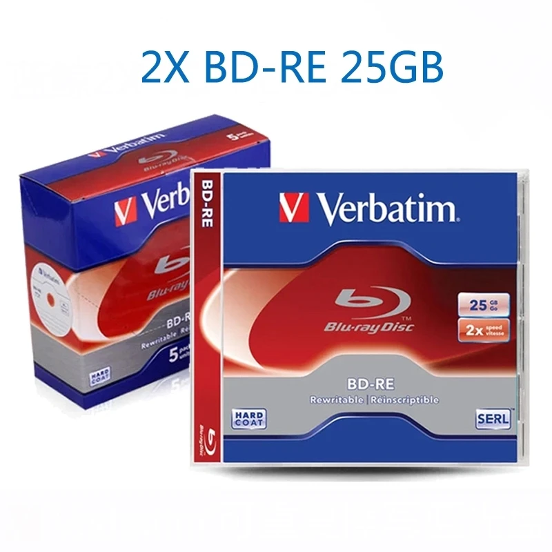 Verbatim-disco Blu-Ray BD-RE, 25GB, 2X BDRE, en blanco, Bluray, de doble capa, regrabable, 5 paquetes