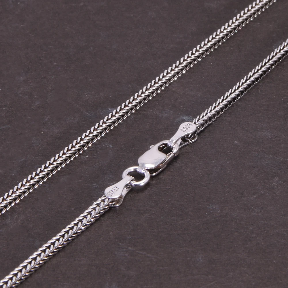 Collar de plata pura auténtica S925 para hombre, collar de cola de zorra de 3MM para hombre, cadena de hueso de serpiente de plata maciza Vintage individual