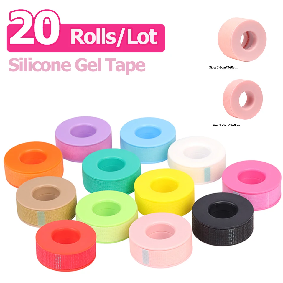 20 rollos/lote de cinta de Gel de silicona para extensión de pestañas, piel sensible, multiusos, no tejido, transpirable, almohadilla debajo de los ojos, parches, herramienta de maquillaje