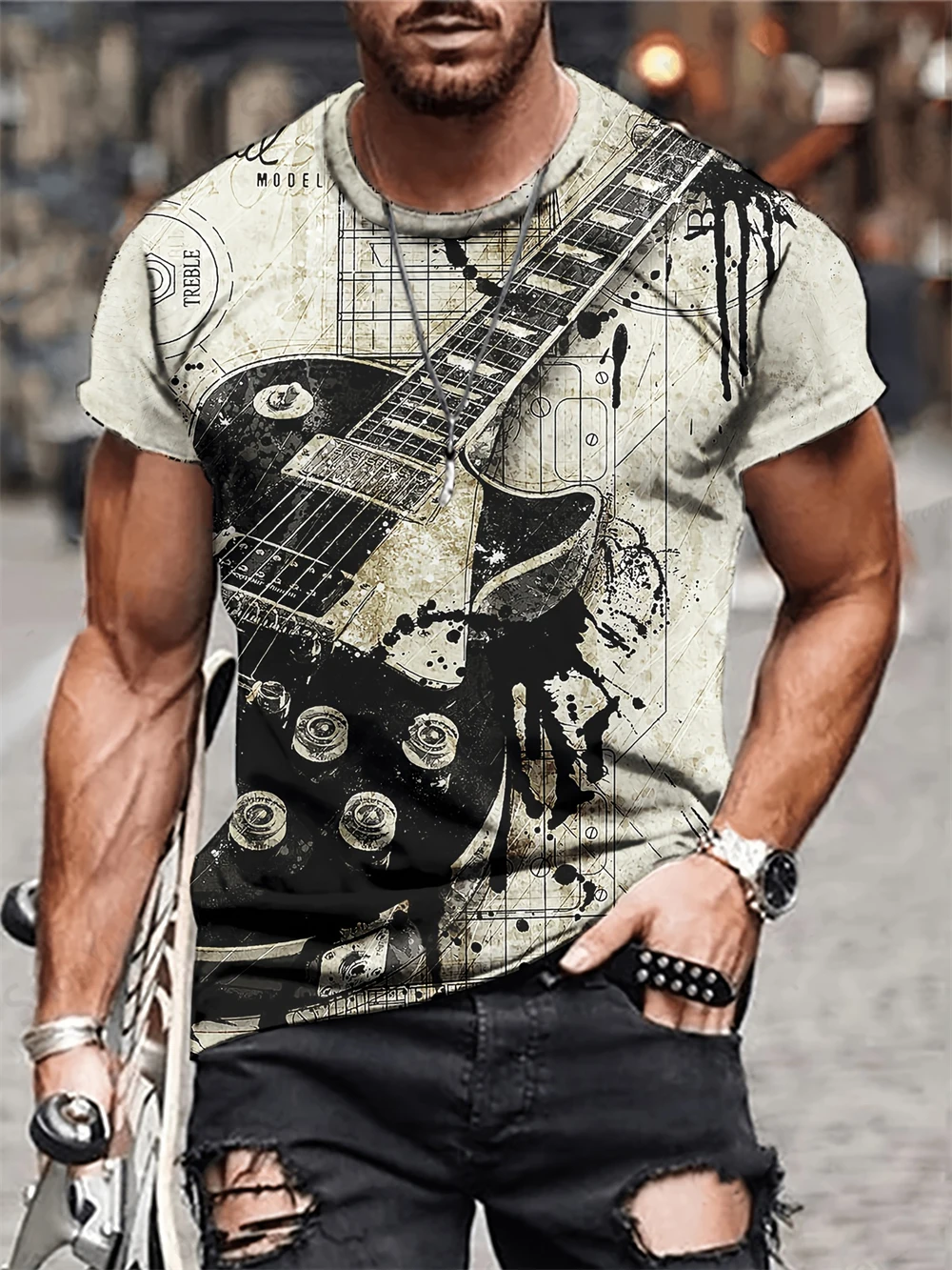 Camiseta con estampado 3D de instrumentos de guitarra para hombre y mujer, camisa de manga corta a la moda, Tops de Hip Hop para niños, camisetas de gran tamaño, Top de moda de verano
