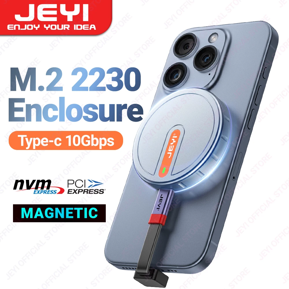 JEYI Caja magnética 2230 M.2 NVMe SSD con Magsafe para iPhone 15 Pro Max ProRes, USB 3,2 10Gbps para MacBook/iPad Pro/portátil