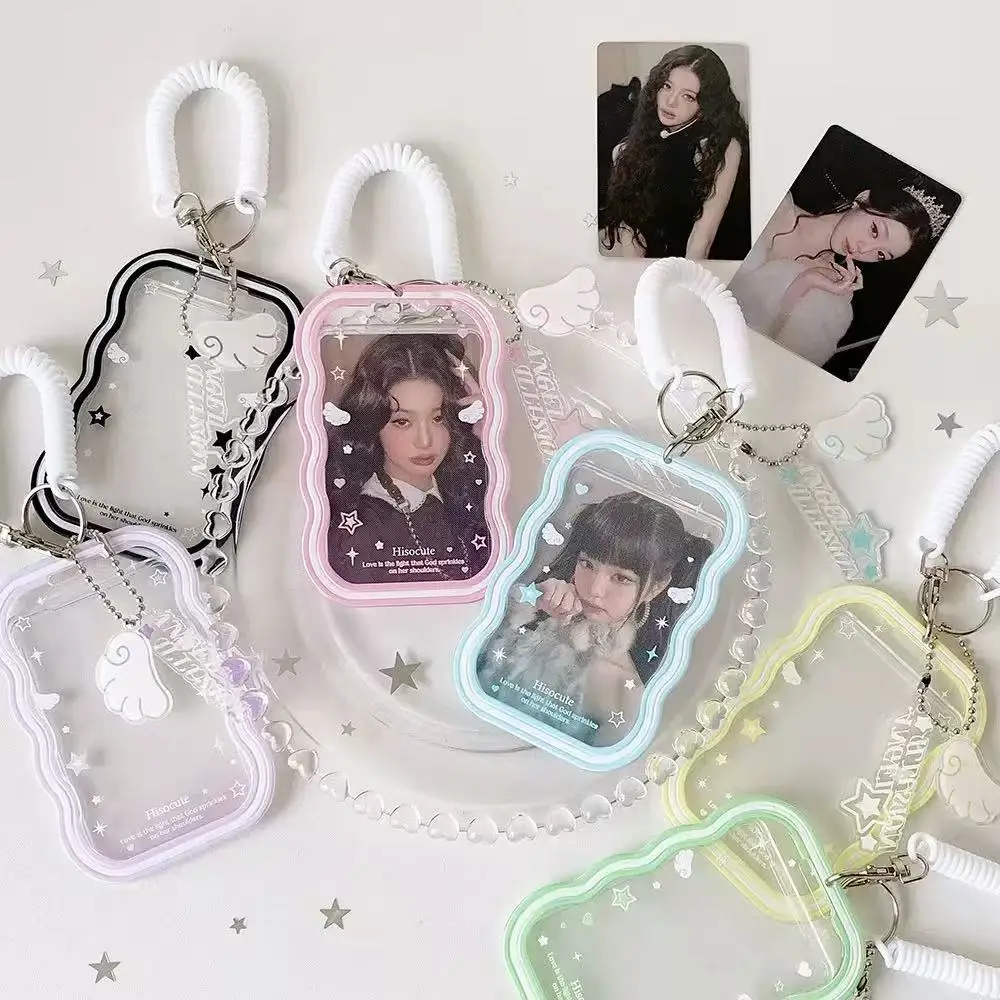 Moda Kpop, Portafotos Simple de Color Sólido de 3 Pulgadas, Bonito Portafotos para Ídolos, Bolsa para Guardar Fotos, Accesorio con Colgante de Cuerda Elástica, Regalo