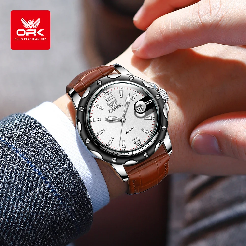 OPK 6026 Reloj de Cuarzo para Hombre, Correa de Acero, Casual y Minimalista con Fecha