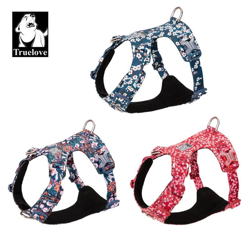 Truelove-arnés para perros, nuevo diseño de moda, arnés para perros pequeños y grandes, algodón Floral, varios tamaños, reflectante ajustable TLH6283