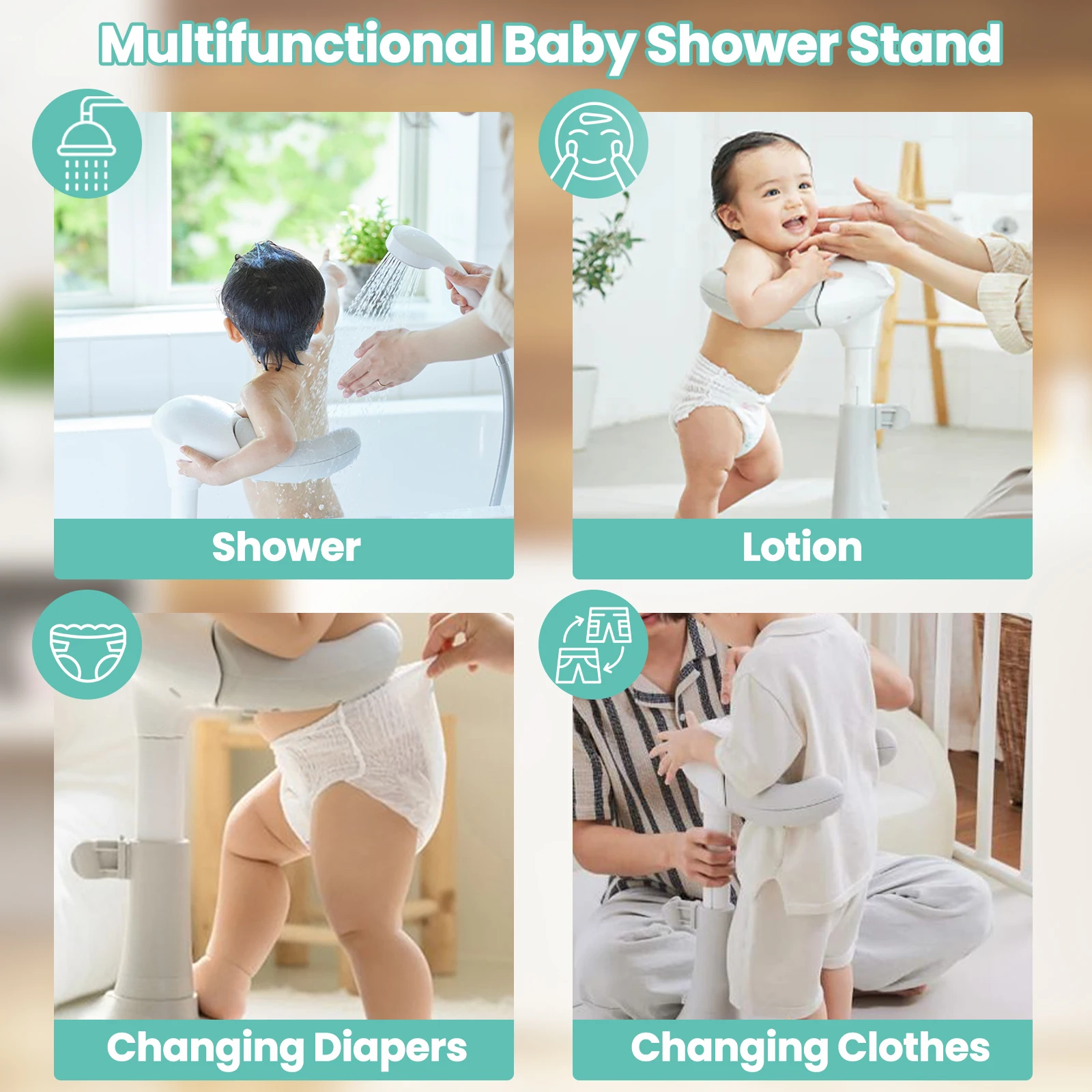 Soporte de baño plegable para bebé, soporte de baño para bebé portátil y ajustable para baño de pie para niños de 6 a 24 meses, con base antideslizante