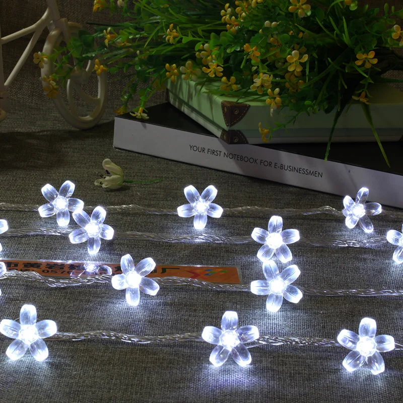 Guirnaldas de luces de flores con pilas, guirnalda de luces LED impermeables de 10/20/30/40 luces de flor de cerezo para decoración de boda, 1 ud.
