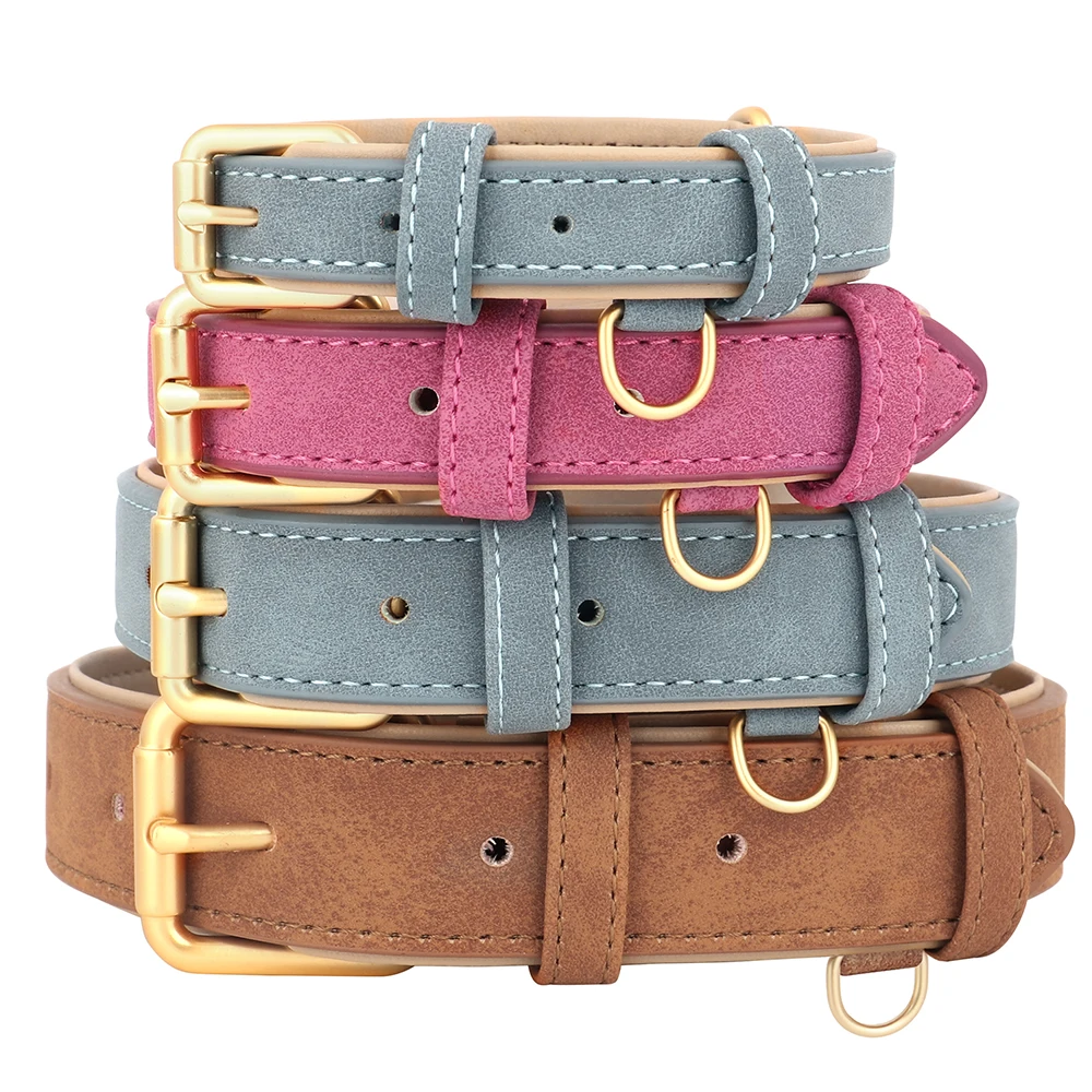 Collar de cuero para perros, collares duraderos para perros, Collar Pitbull acolchado suave para mascotas, ajustable para perros pequeños, medianos y grandes, productos para mascotas Pug
