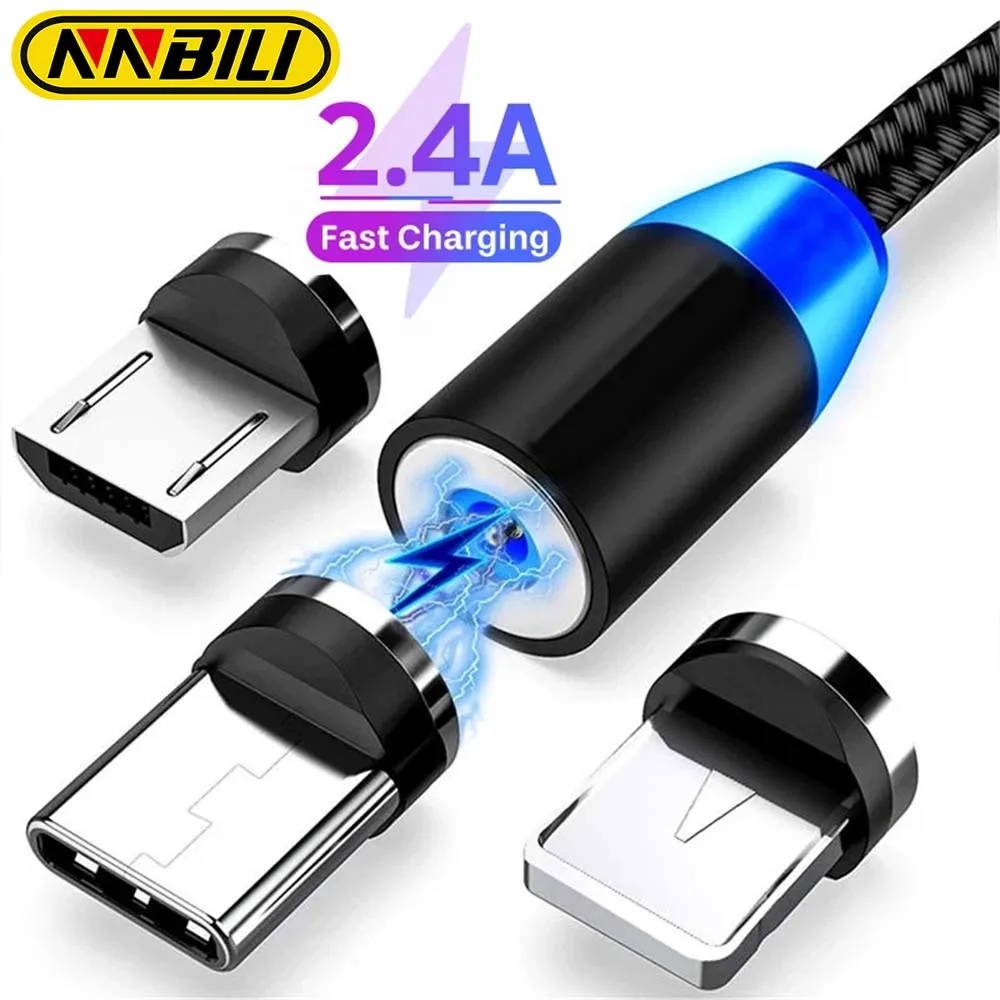 Cable USB magnético LED 2.4A para iPhone 14 13 Xiaomi Samsung tipo C Cable de carga rápida Cable Micro USB Cable