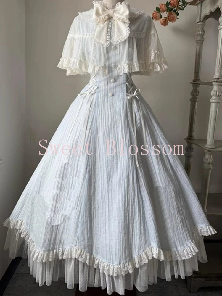 Vestido francés elegante dulce Lolita para mujer, vestidos de fiesta de princesa de retazos de encaje con lazo, nueva moda delgada, ropa Hepburn de verano 2025