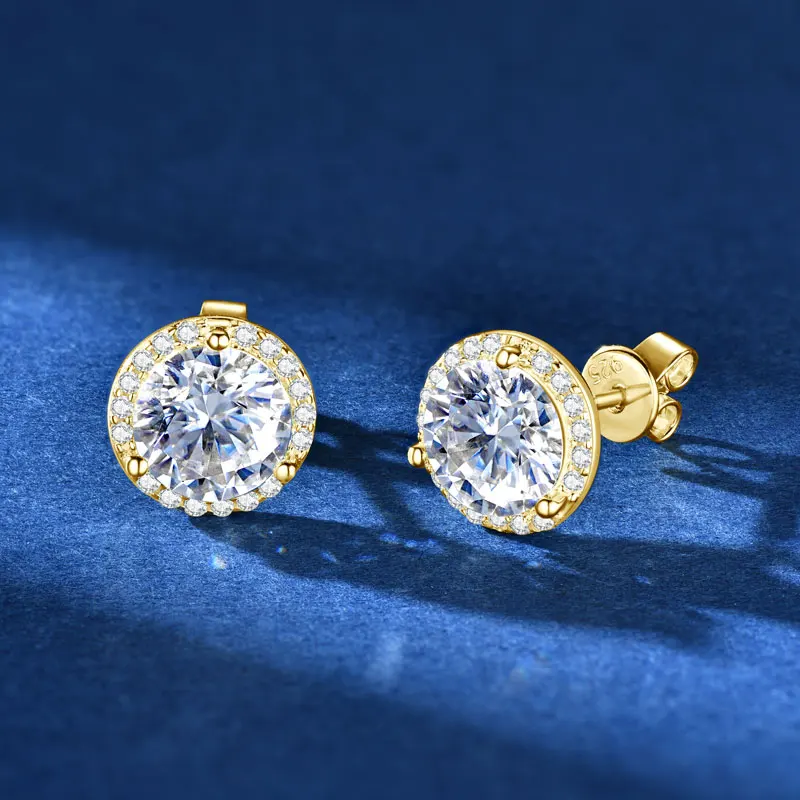 Lnngy-pendientes de moissanita brillantes de 5MM, 6,5 MM y 8MM, aretes redondos de Plata de Ley 925, regalo de joyería para mujer