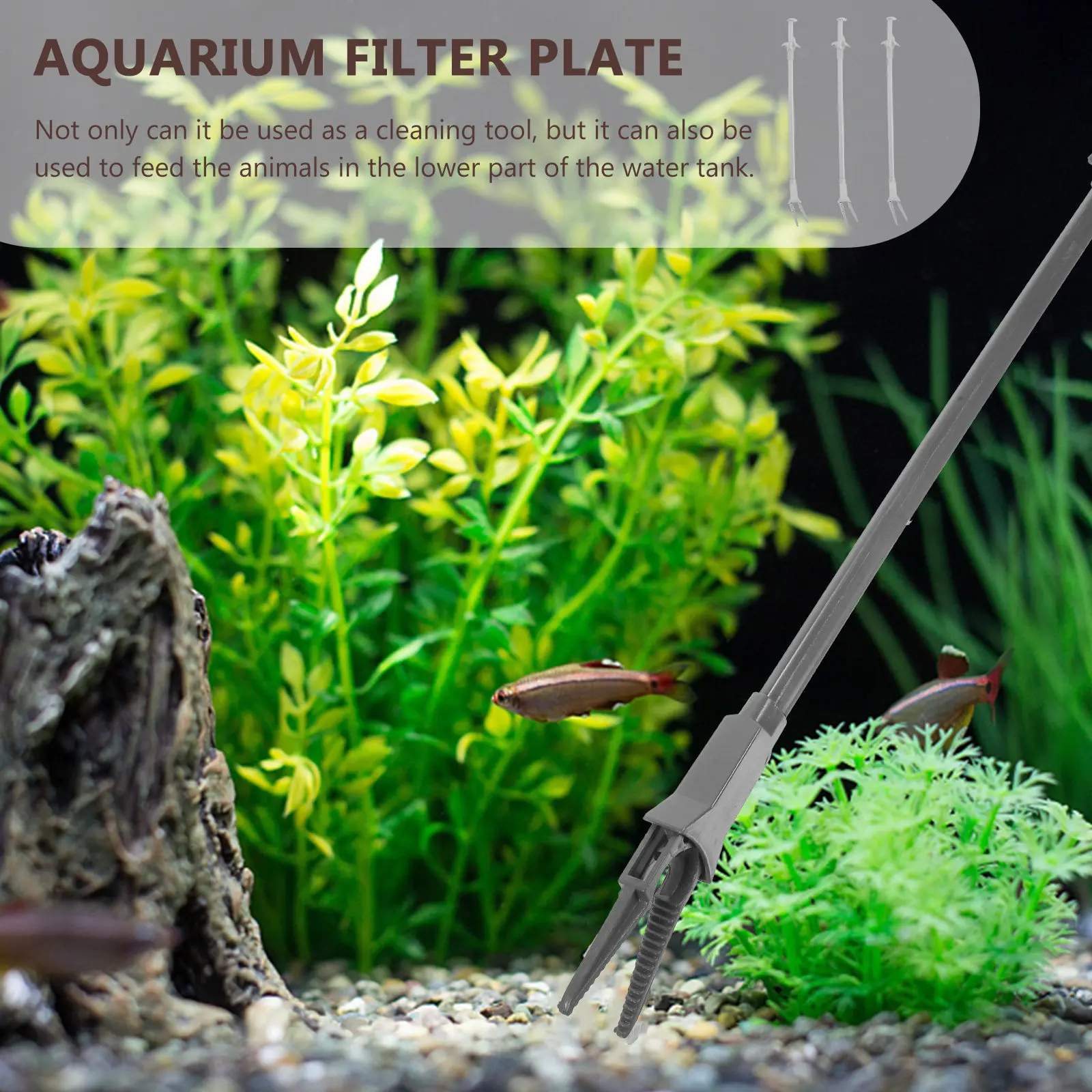 Pinzas de plástico para acuario, herramientas de limpieza de pecera con mango largo, Clip acuático profesional, 3 uds.