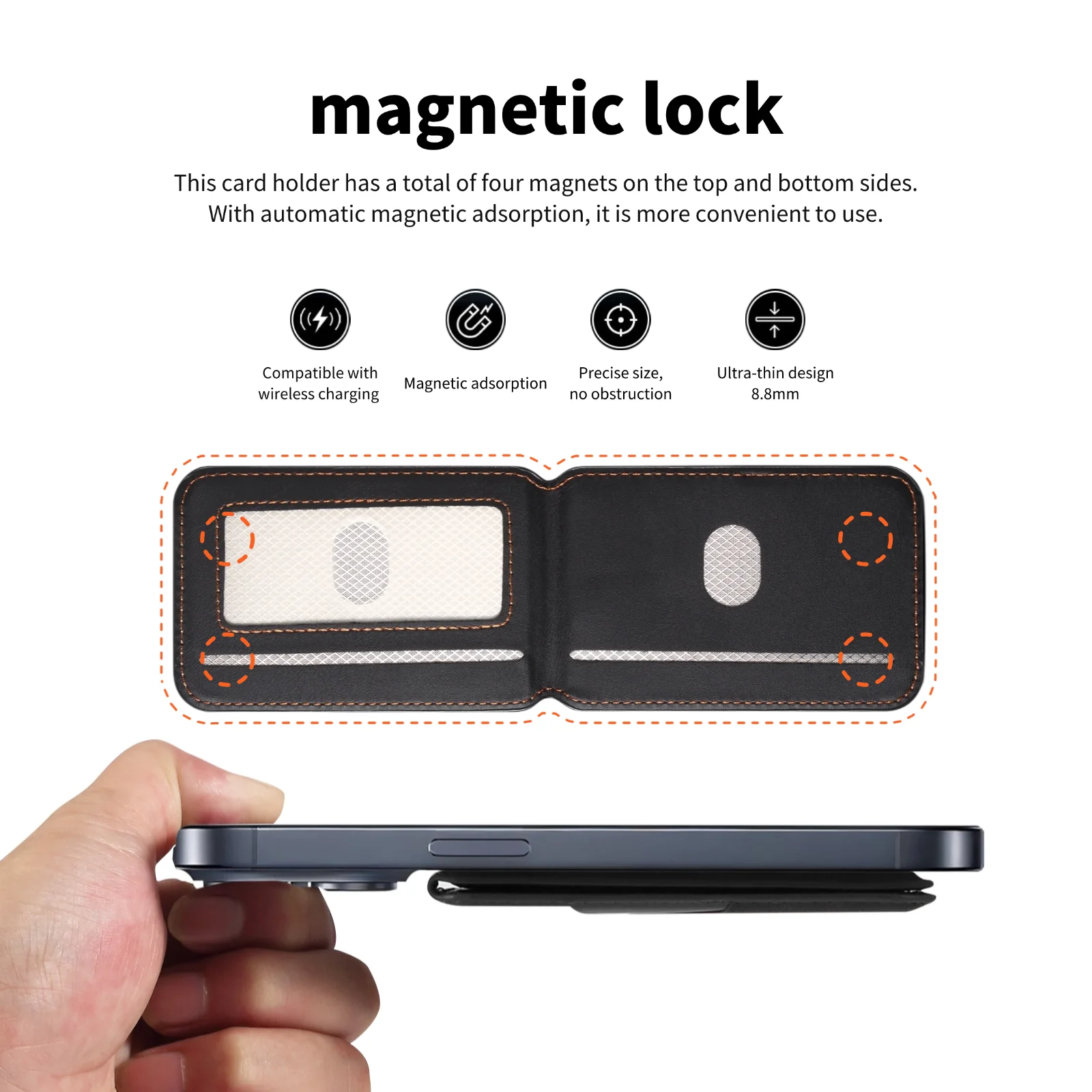 Tarjetero Magnético de Cuero PU Premium, Billetera Anti-RFID Compatible con Smartphones con Carga Inalámbrica Magnética