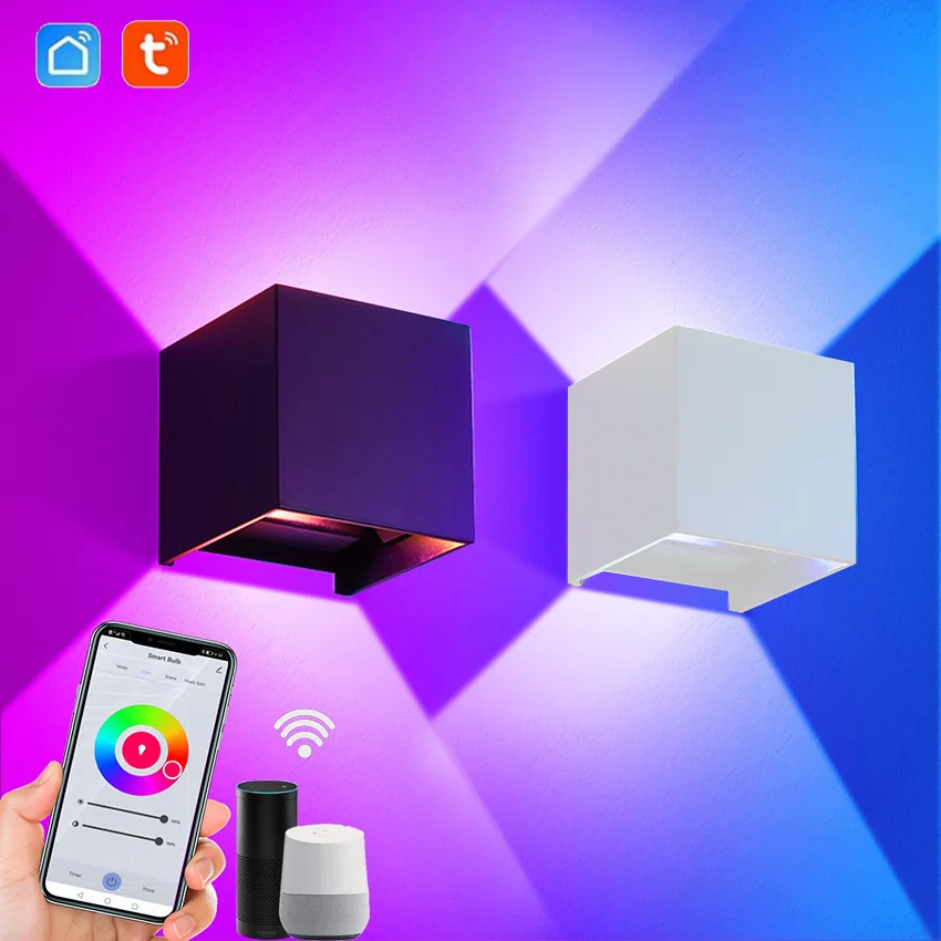 Lámpara de pared LED para exteriores Tuya, Control por aplicación Smart Life, luces de pared RGBCCT de ángulo ajustable, funciona con Alexa y Google Home