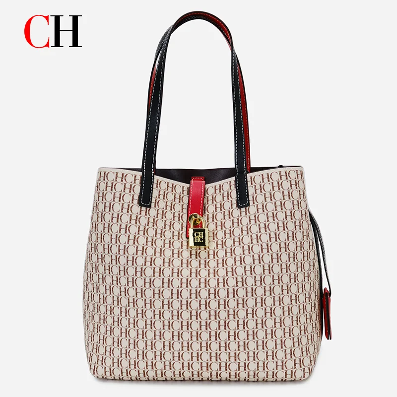 Bolso Tote CH para Mujer, Bolso de Mano de Diseñador de Lujo, Bolso de Hombro con Monograma, Bolso Bandolera de Cuero para Uso Diario, Oficina, Compras, Regalo