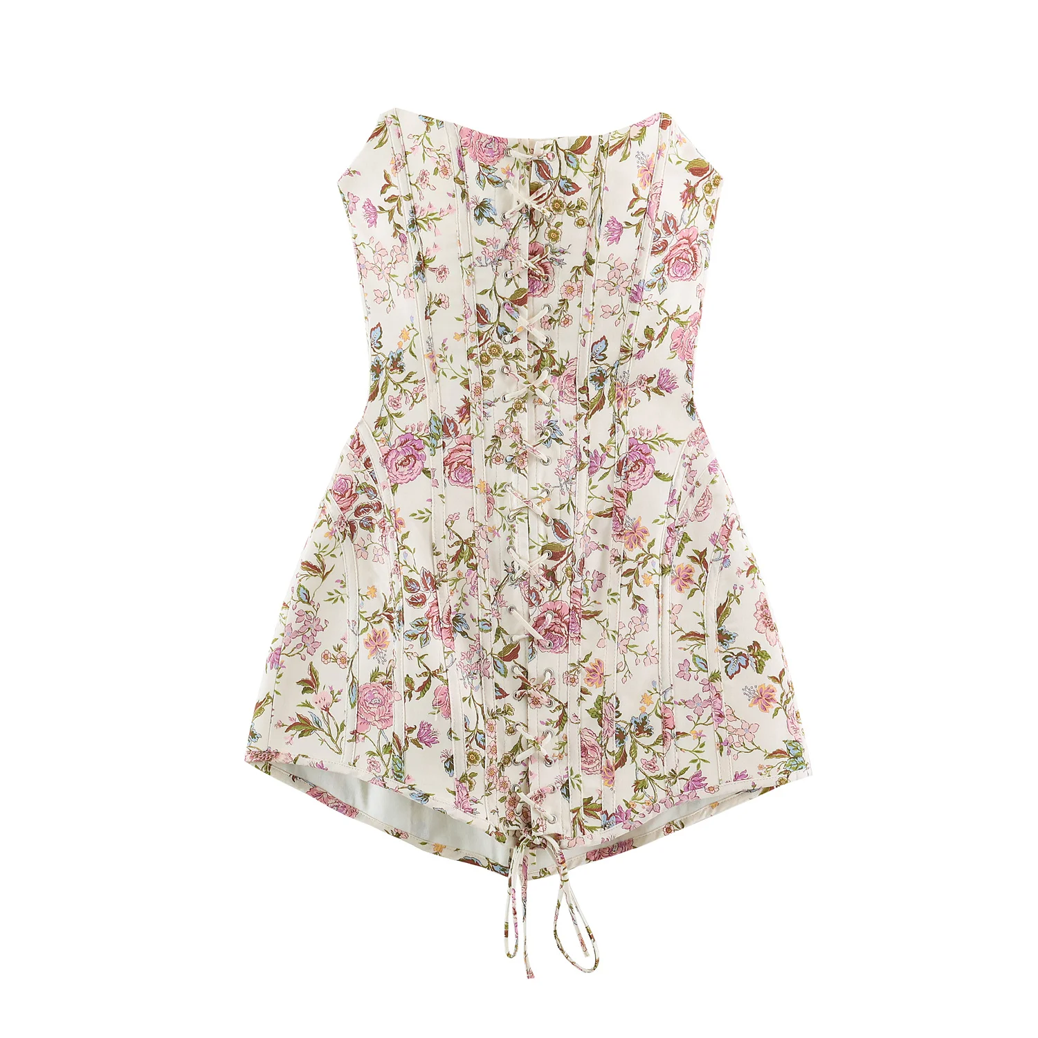 Vestido corto de verano 2026 para mujer, estilo francés elegante, sin mangas, con cordones, tipo faldón cruzado, vintage, sin espalda, con estampado floral.