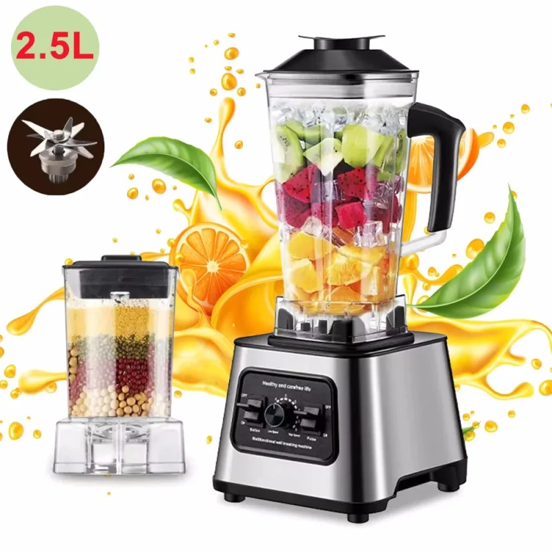 Licuadora potente de 6000W, exprimidor, batidora de mesa, contenedor de 2,5l, procesador de alimentos, mezclador para frutas y nueces de hielo