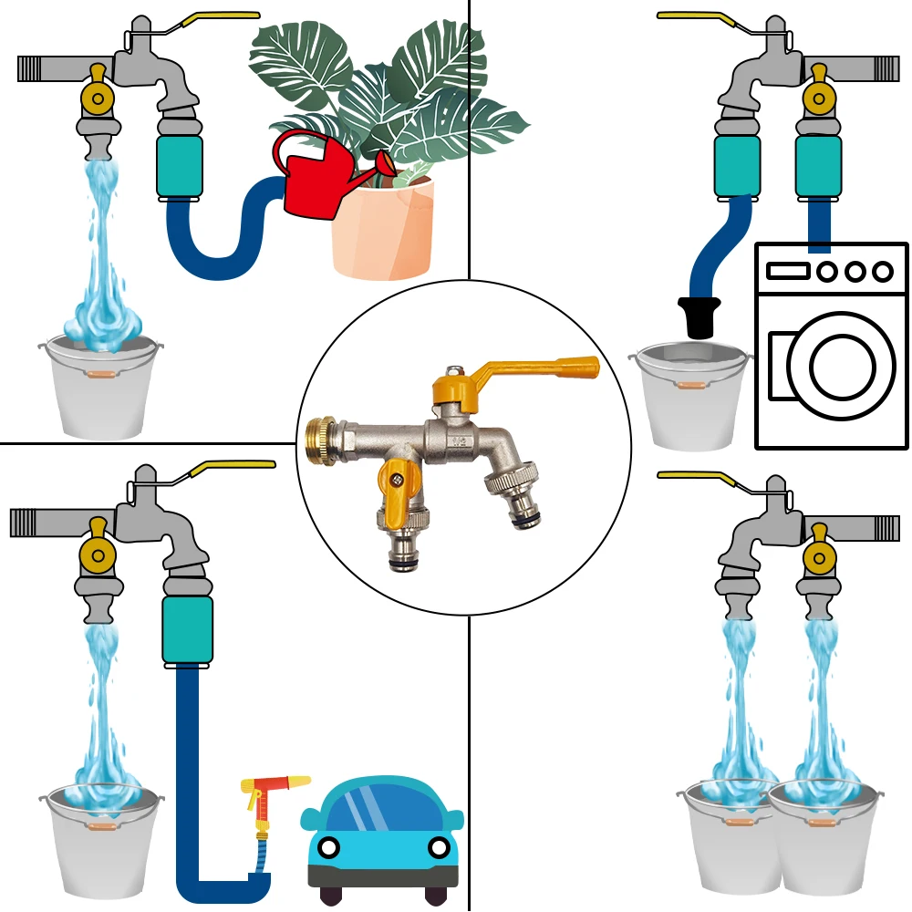 Adaptador de grifo de manguera de jardín, conector de tanque de agua IBC de 1/2 pulgadas, riego de 2 vías y 1 vía, junta de grifo de latón, válvula de bola de repuesto